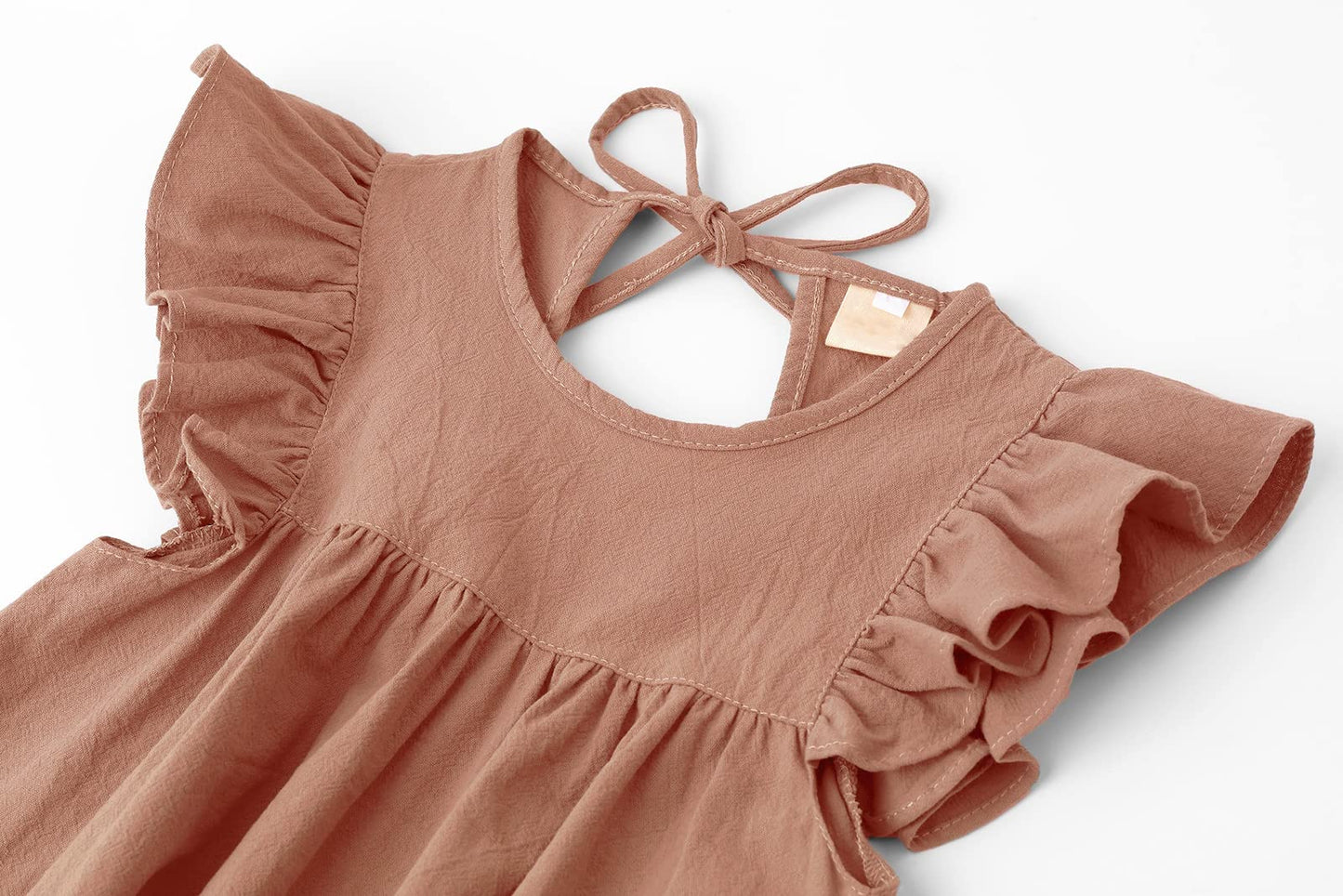 Lyxiof Toddler Baby Girl Cotton Linen Dress Ruffle Sleeve Halter Sleeveless Kids Casual Dresses Light Coffee 90Cm