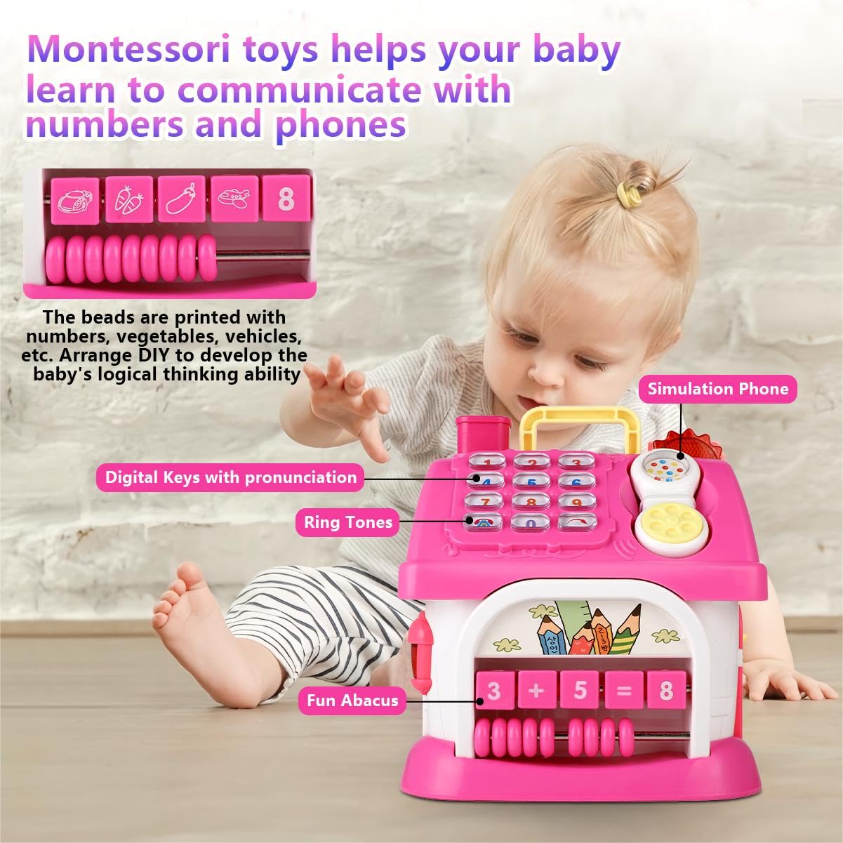 OKREVIEW Toys for 1+ Year Old Girls - Montessori Musical Toys for Toddlers Age 1-2, 8-in-1 Multi-Functional House Toys with Soun