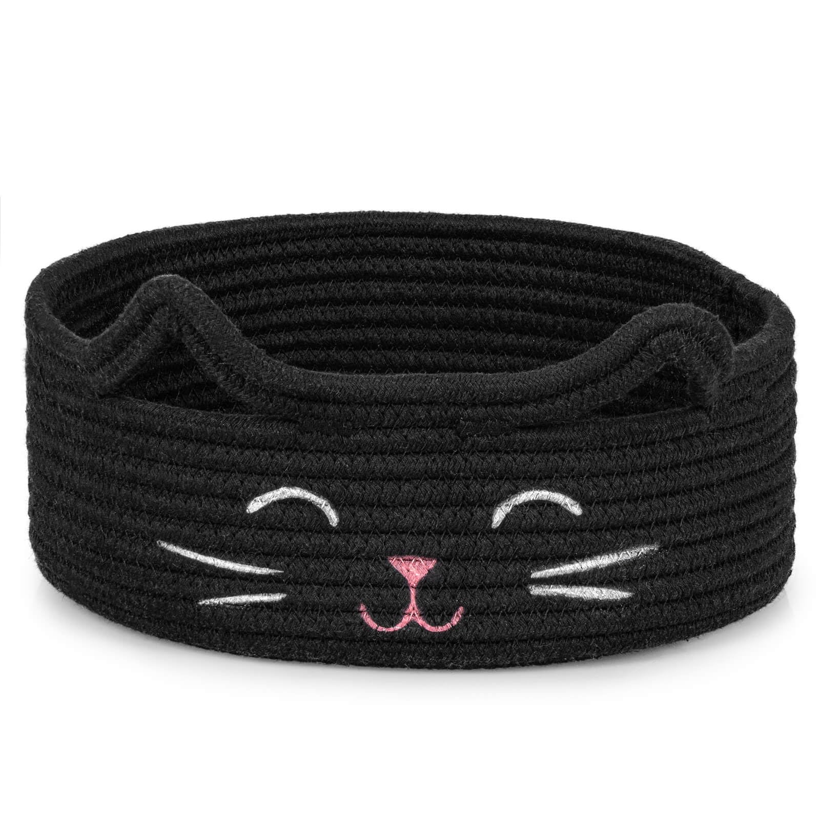 ZLG Black Cat Storage Bin, Shallow Basket for Table Organization, Bathroom Towel Basket, 9.8 x 4 Inches