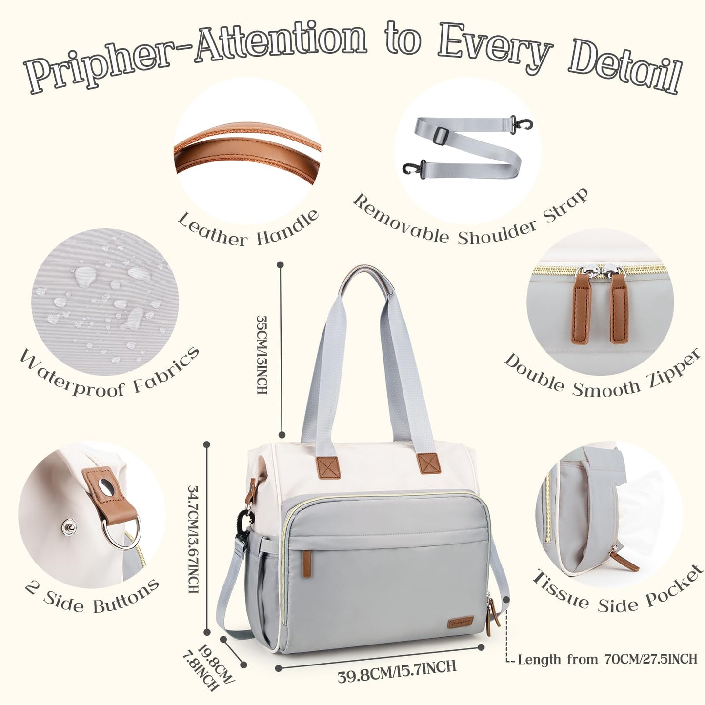 Pripher 4 In 1 Diaper Bag Backpack, Mommy Diaper Bag For Baby, Travel Diaper Bag Converts Into Backpack With Shoulder Strap, Lar