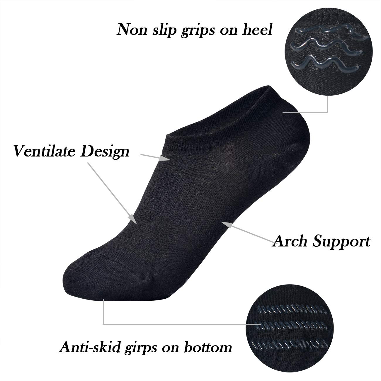 Jormatt 6 Pairs Toddler Little Girls Boys No Show Socks Thin Cotton Soft Anti Slip Low Cut Socks Breathable With Grips, Black Xx