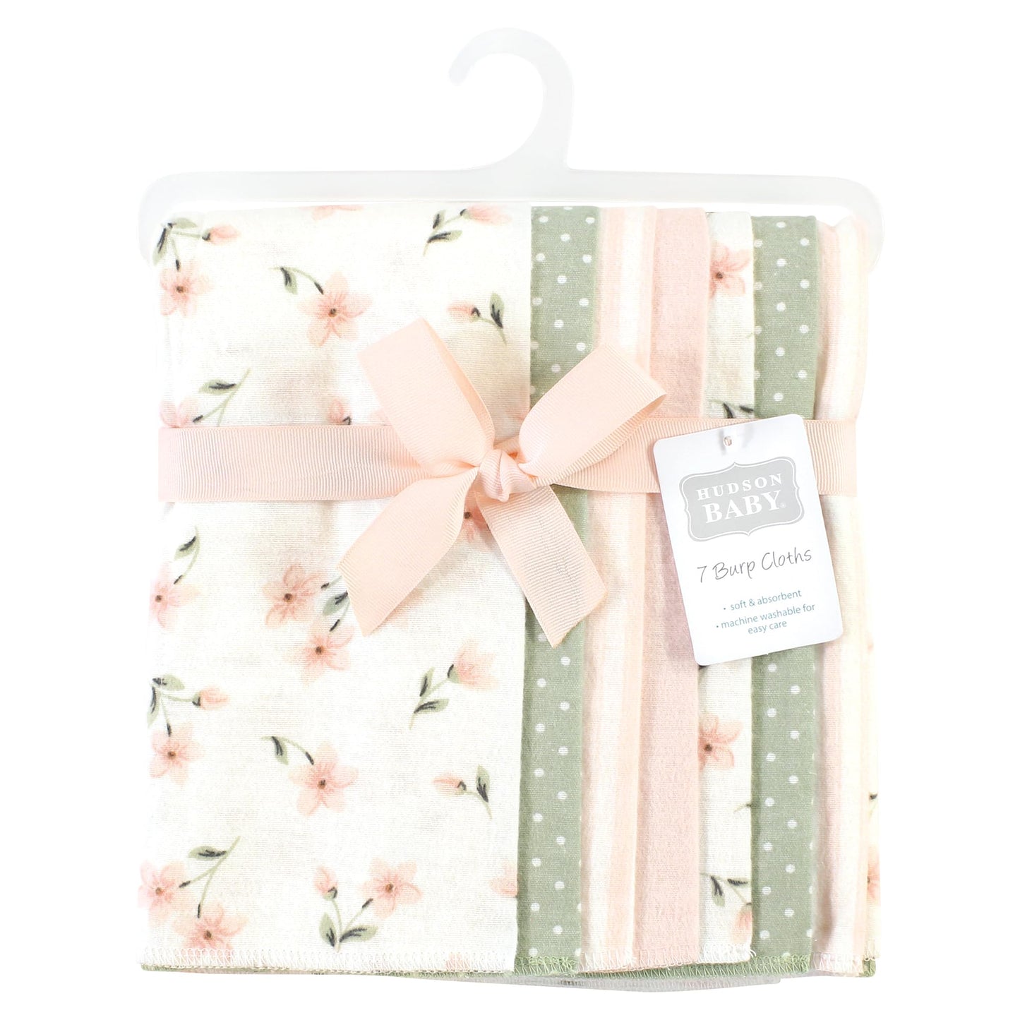 Hudson Baby Unisex Baby Cotton Flannel Burp Cloths, Pink Dainty Floral 7 Pack, One Size