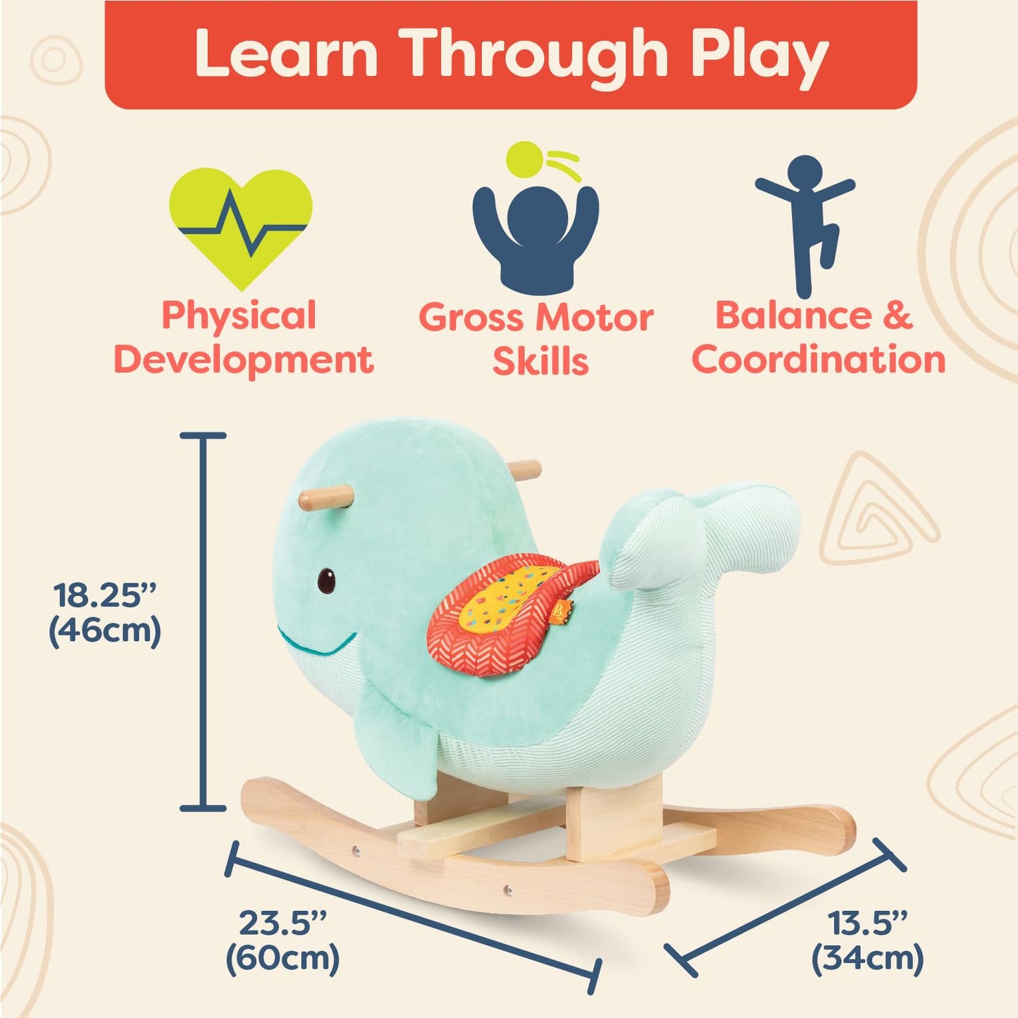 B. toys- Whale Rocker - Echo- Whale Rocking Toy - Wooden Ride-On - Classic Toys for Toddlers, Kids - 18 Months +