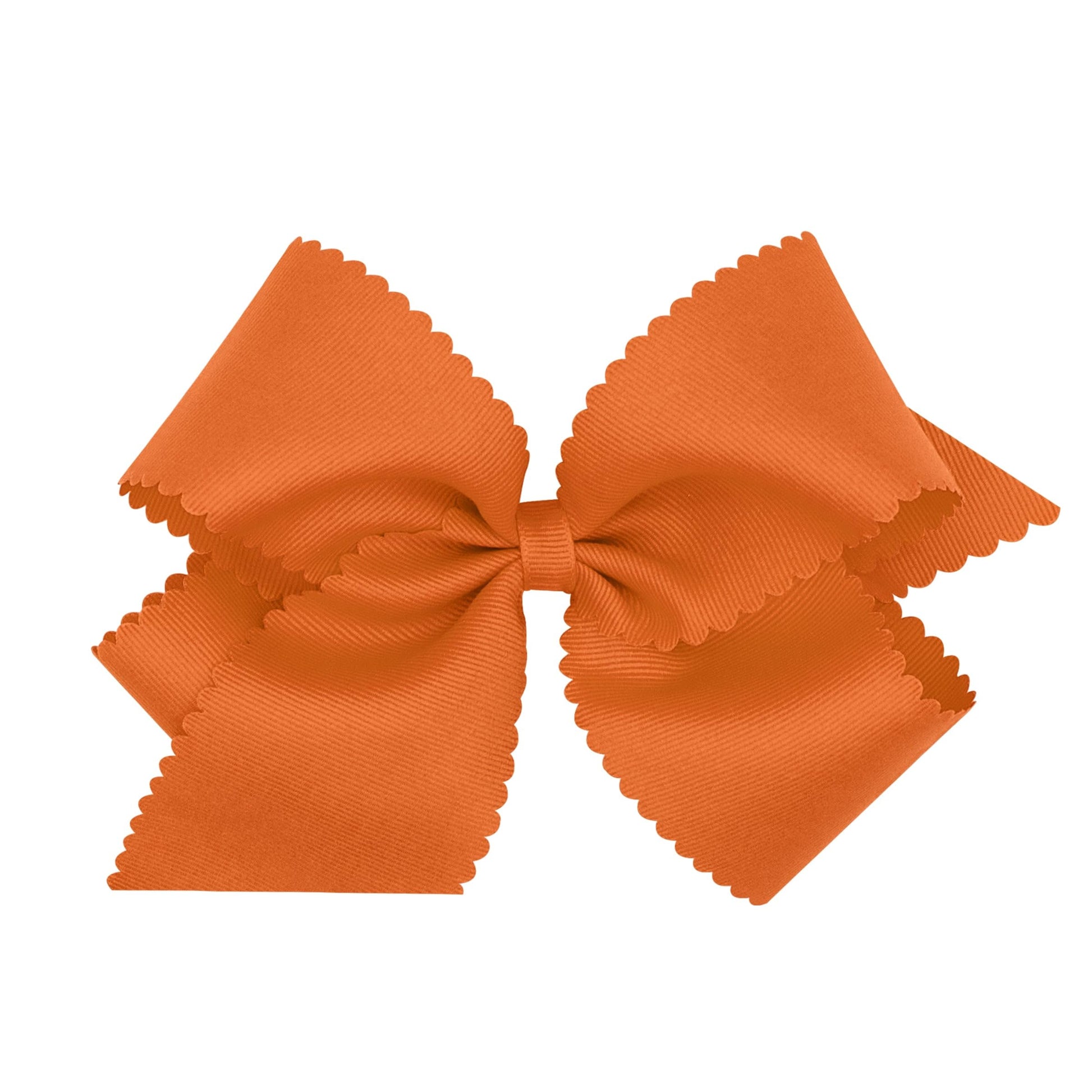 Wee Ones Girls' Classic Grosgrain Hair Bow With Scalloped Edges And Plain Wrap Center On A Weestay Hair Clip, King, Pumpkin