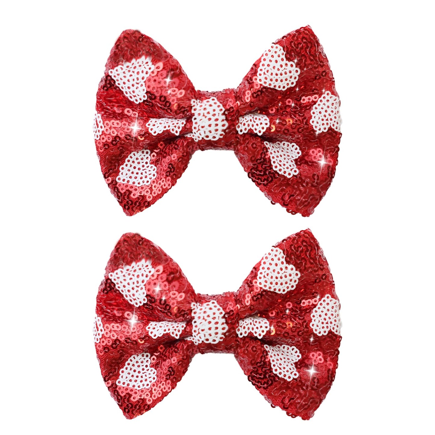 Red Sequin Hair Clips Red Love Heart Hair Bows For Girls Red Alligator Clips Sparkly Glitter Heart Hair Accessories For Children
