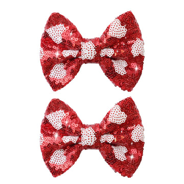 Red Sequin Hair Clips Red Love Heart Hair Bows For Girls Red Alligator Clips Sparkly Glitter Heart Hair Accessories For Children