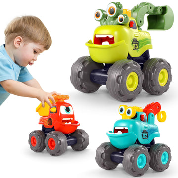 Toys for 1 Year Old Boy, Monster Truck Toys Construction Cars for Toddler 1-3 Crane Truck Dump Excavator Pull Back Car Toddler T