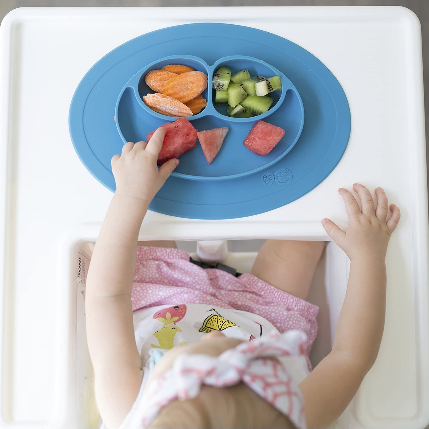 ezpz Mini Mat for 12 Months+ (Sage) - 100% Silicone Placemat + Plate with Suction for Infants + Toddlers - Supports Baby-Led Wea