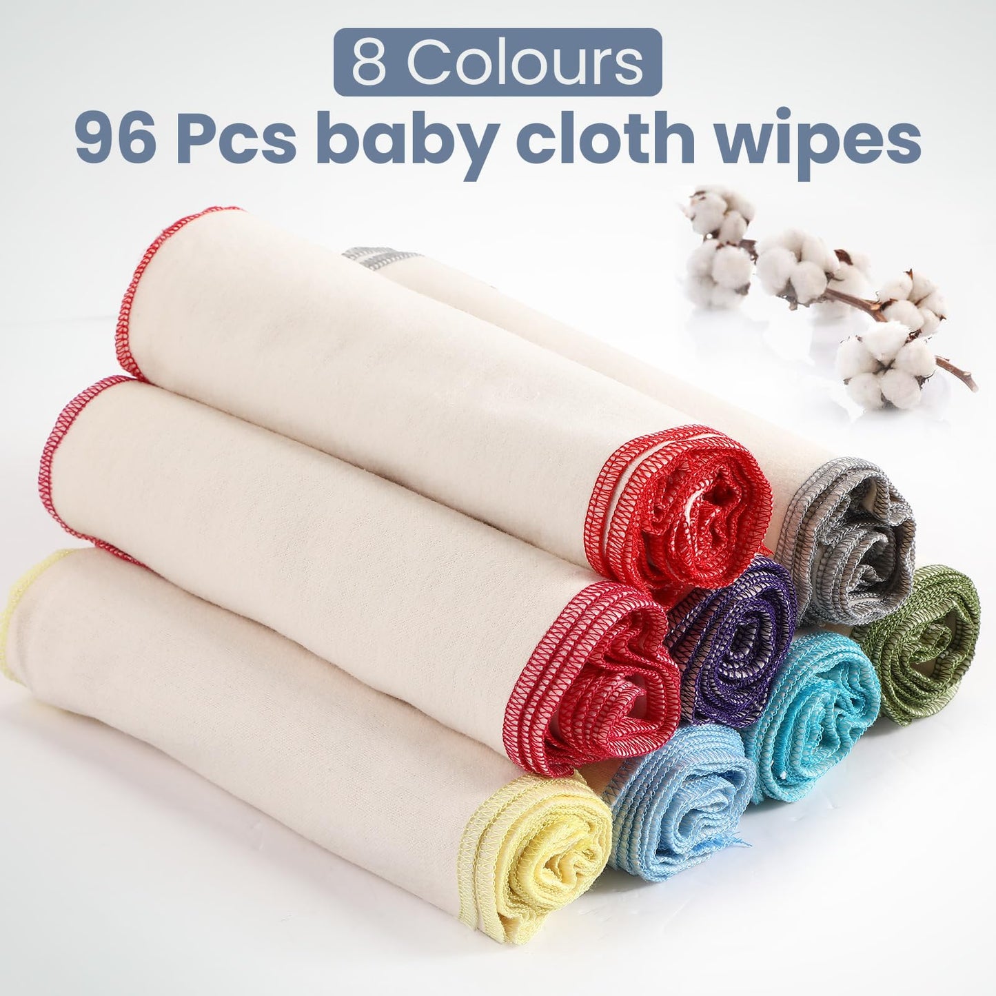 Mixweer 96 Pcs Flannel Cloth Baby Wipes Reusable Baby Diapers Wipes Washable Natural Unbleached Face Wipes Soft And Sturdy Cloth