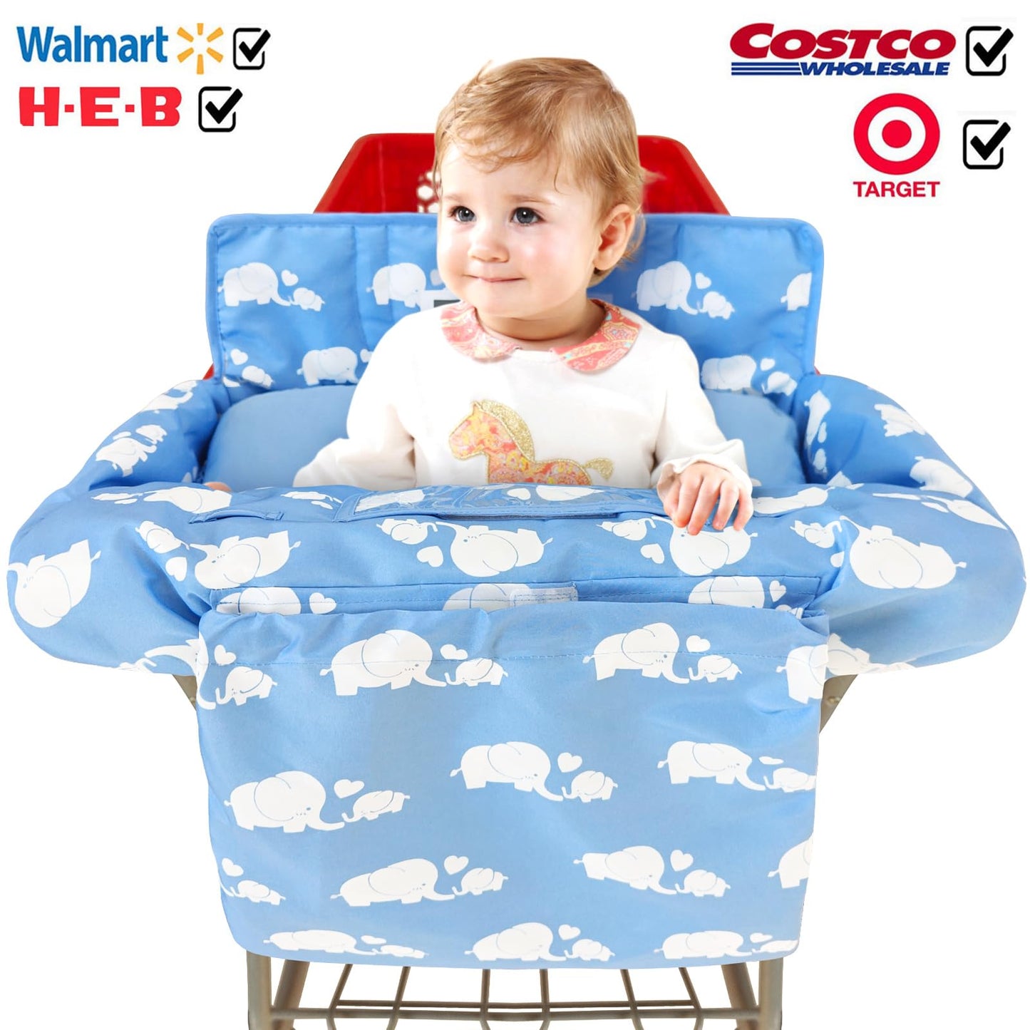 Soft Pillow Attached 2-In-1 Shopping Cart And High Chair Cover For Baby~Padded~Fold'N Roll Style~Portable With Free Carry Bag (B