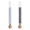 mushie Linen Baby Pacifier Clip Holder | Soft Fabric Strap, 2-Pack (Powder Blue/Deep Sea)