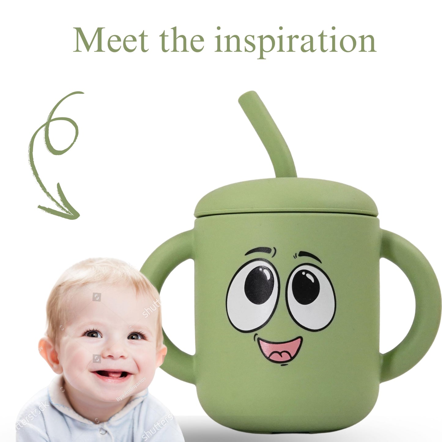 Fumiko Sippy Cups For Toddlers 1-3 - Adorable Personality Designs, Built-In Straw Lock, Easy-Grip Handles, (Starry Green)