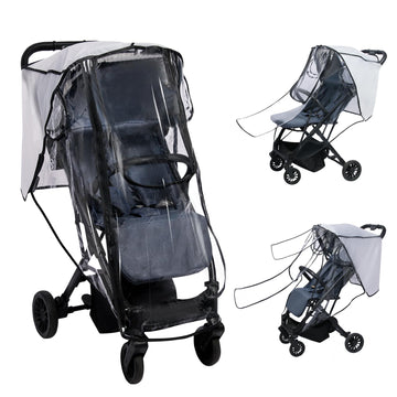 Stroller Rain Cover, Universal Clear Breathable Weather Shield with Waterproof 2-Way Zippers Open, 4 Seasons Protection for Baby