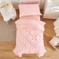 4 Pieces Pinch Pleated Toddler Bedding Set With Ruffle Fringe, Solid Color Pink Unisex Pintuck Toddler Sheet Sets For Baby Girls