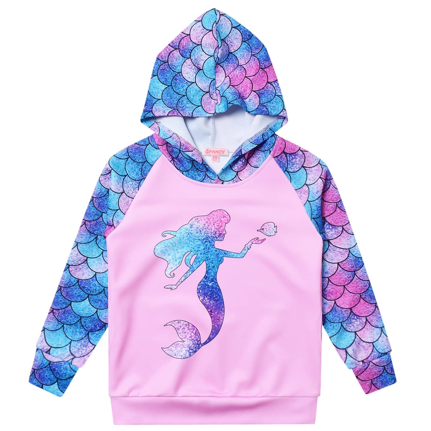 Qpancy Mermaid Sweatshirt Girls Hoodie Fall Spring Outfit Halloween Costume, 4T 5T