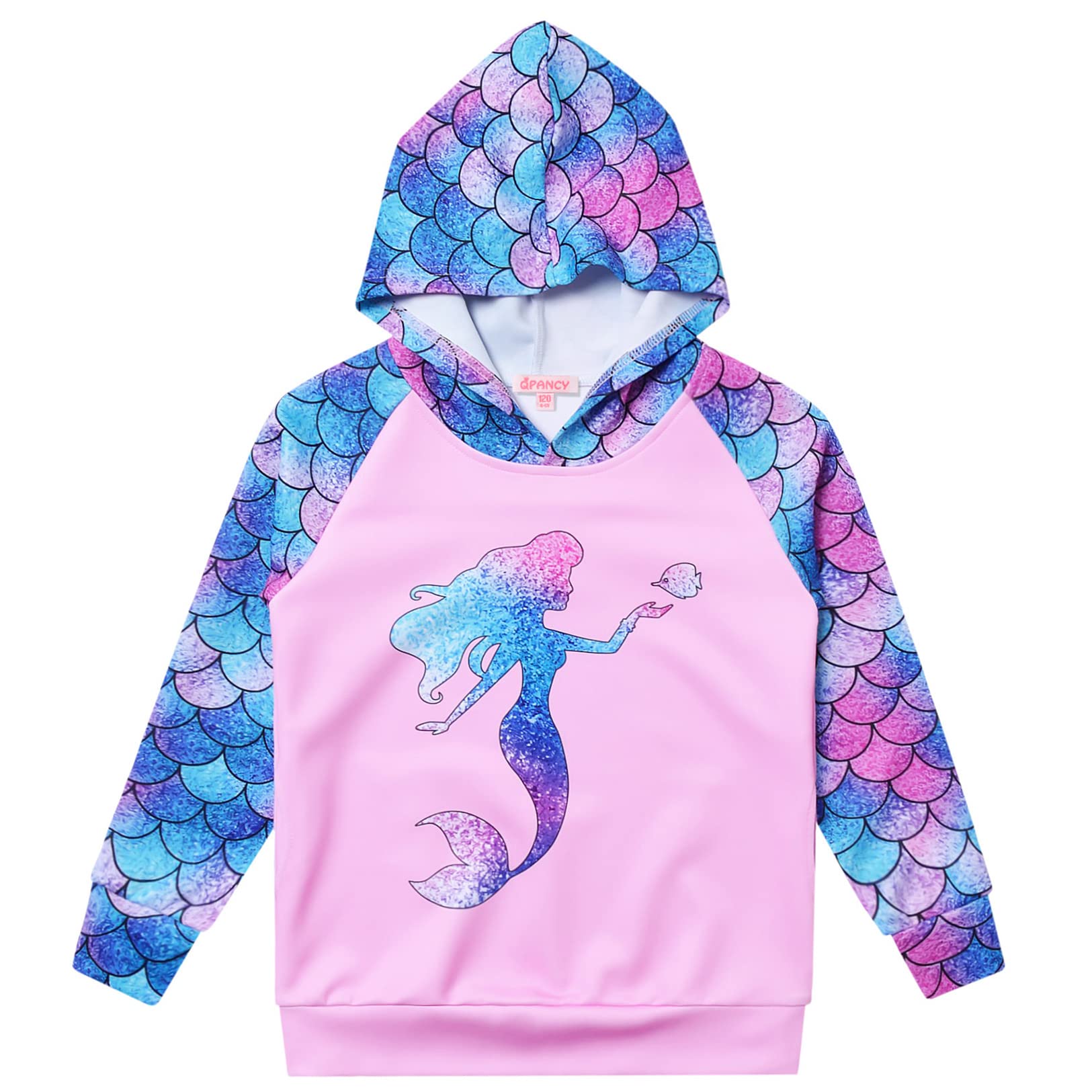 Qpancy Mermaid Sweatshirt Girls Hoodie Fall Spring Outfit Halloween Costume, 4T 5T