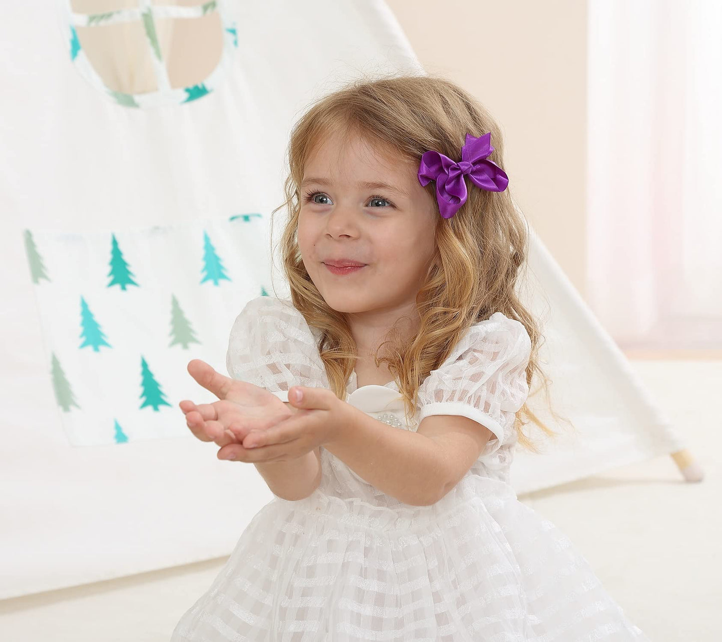 3 Inch Satin Bow For Little Girls - 2 Pcs (Purple)