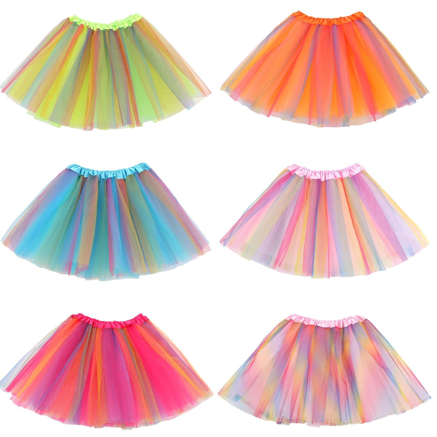 Kilofly Girls Ballet Tutu Kids Birthday Princess Party Favor Dress Skirt Set Of 6 Multicolored