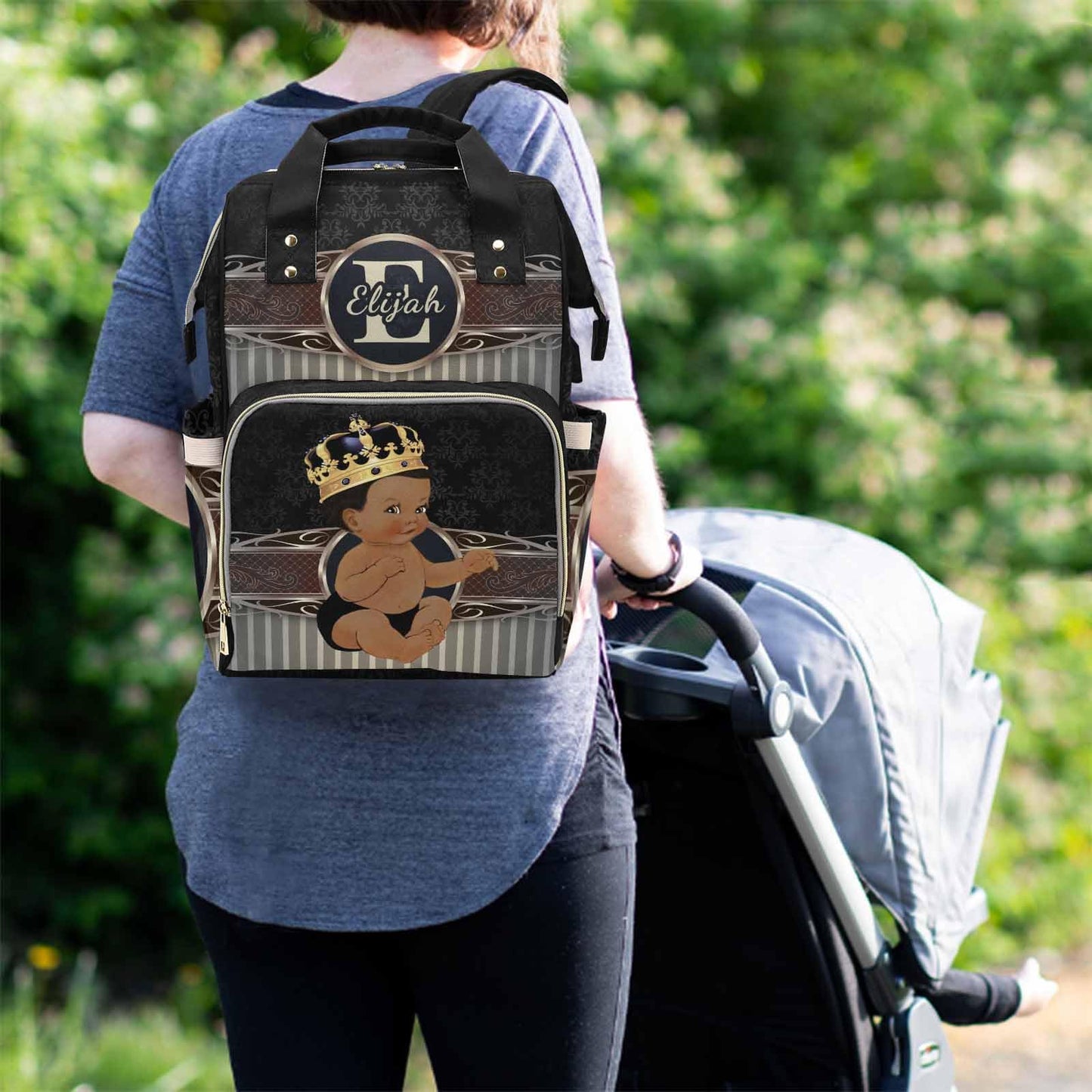 M Yescustom Personalized Baby Diaper Bags For Women Men, Custom Brown Black Prince Backpack Customized Nappy Mommy Bag Backpack