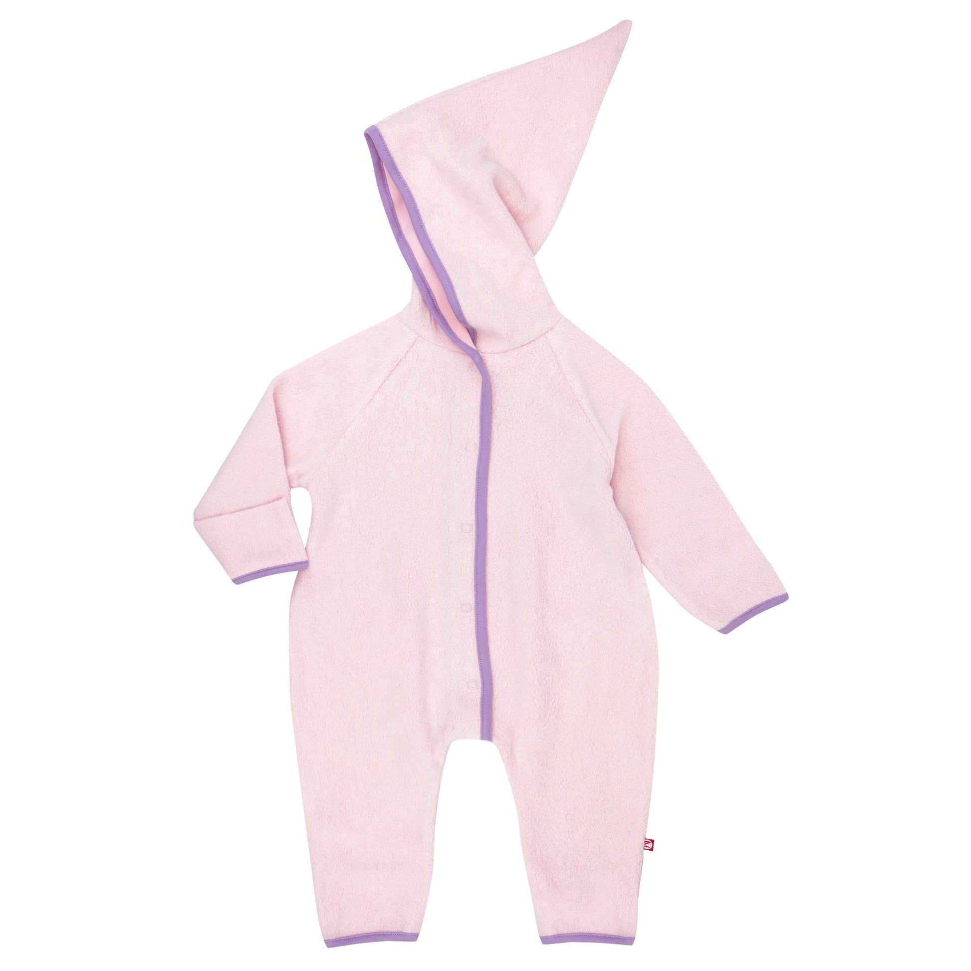Zutano Cozie Fleece Baby One-Piece Elf Romper With Hood, Baby Pink, 6M