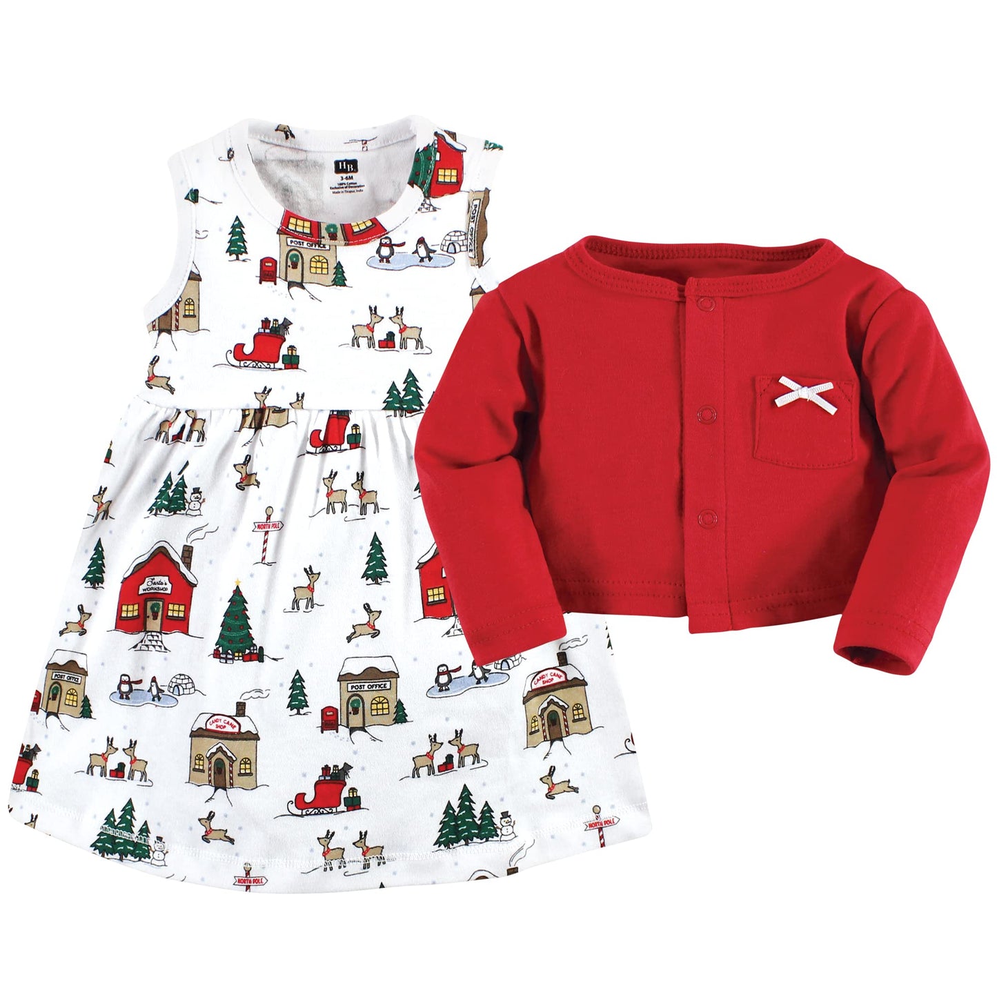 Hudson Baby Baby Girls' Cotton Dress And Cardigan Set, North Pole, 6-9 Months