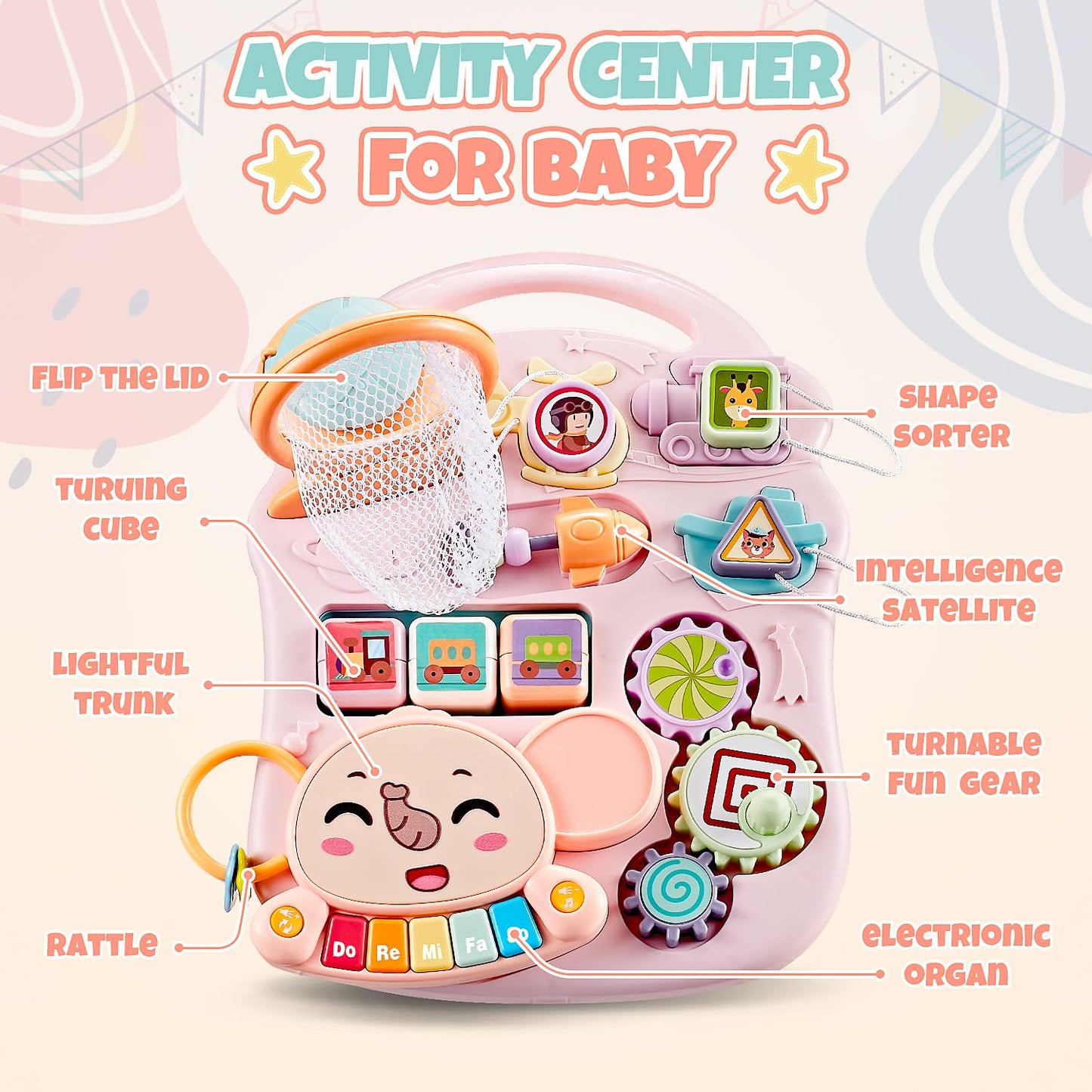 TOY Life 3 in 1 Baby Push Walker and Activity Center for Girl, Sit to Stand Walker for Babies 6-12 Months, Walking Toys with Mus
