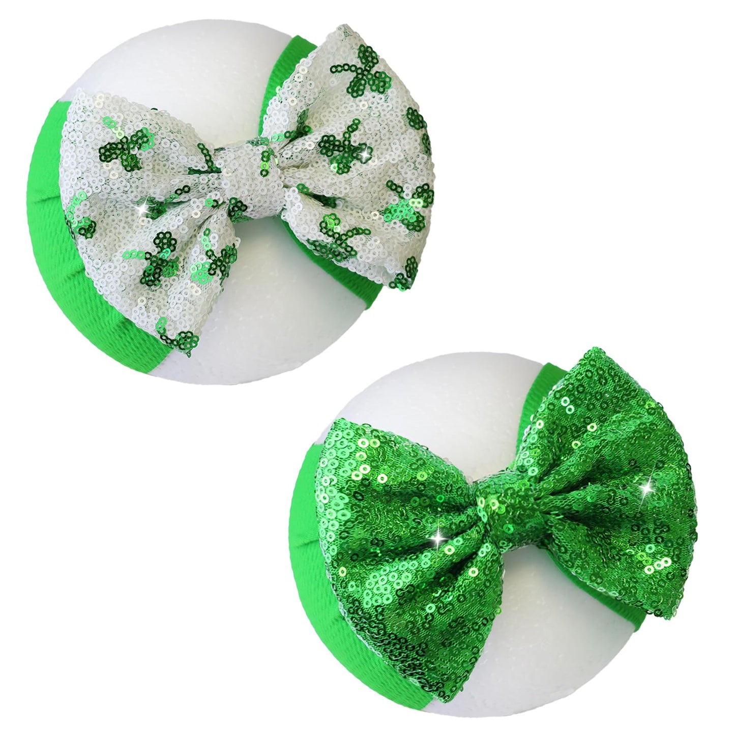 Helykaka St.Patrick Day Sequin Bow Baby Girl Hair Bows Clover Headbands Green Big Clover Bows Hairband For Newborn Bows Hair Acc