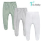 O2 Baby Organic Cotton Unisex Baby Jogger Pants, 3-Pack Pull-On Bottoms, Newborn Leggings (0-3 Months, Grey/White/Green)