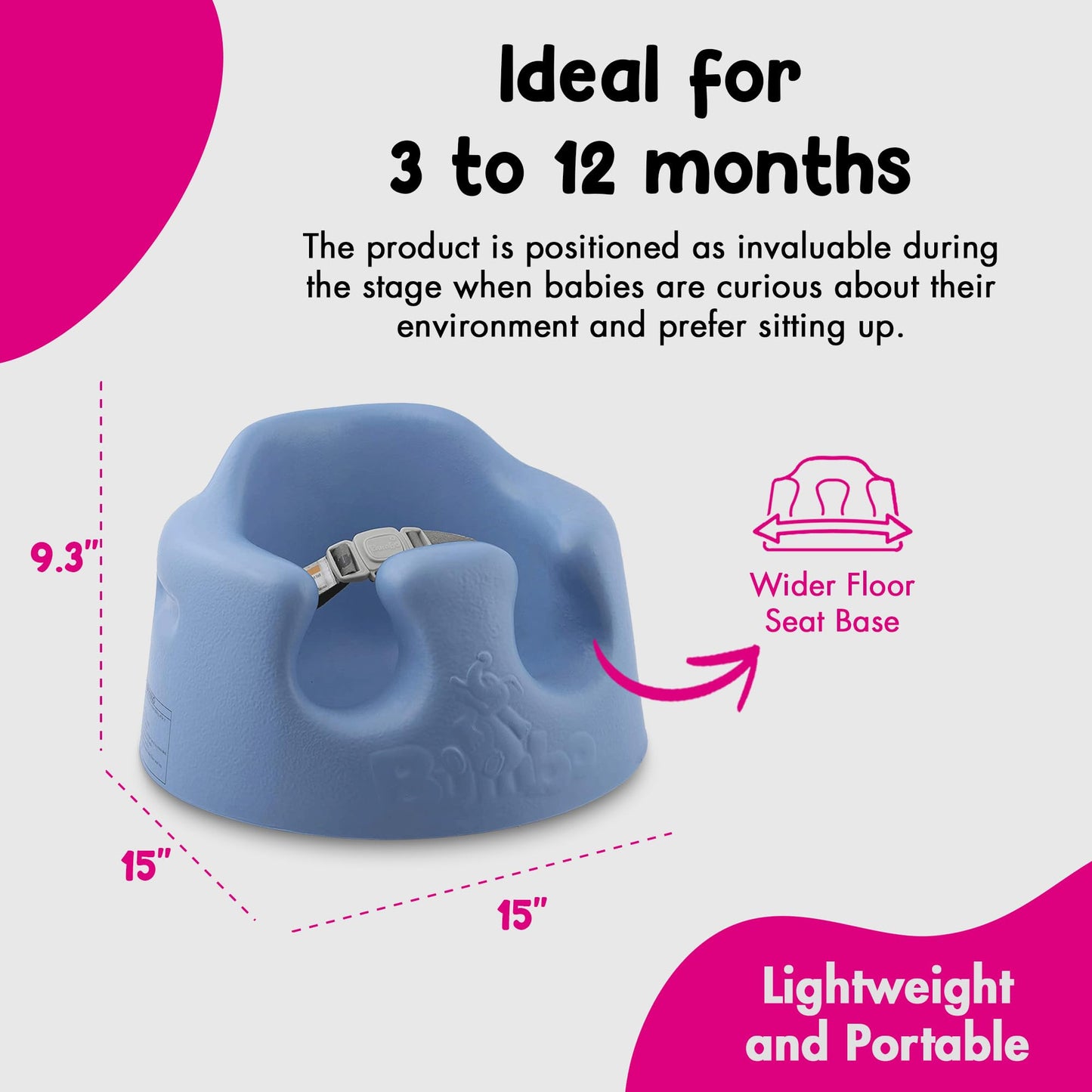 Bumbo Floor Seat Baby Sit Up Chair, Baby Sitting Support For 3 To 12 Months With 3 Point Adjustable Safety Harness And Rounded B