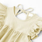 Lyxiof Toddler Baby Girl Cotton Linen Dress Ruffle Sleeve Halter Sleeveless Kids Casual Dresses Beige 120Cm