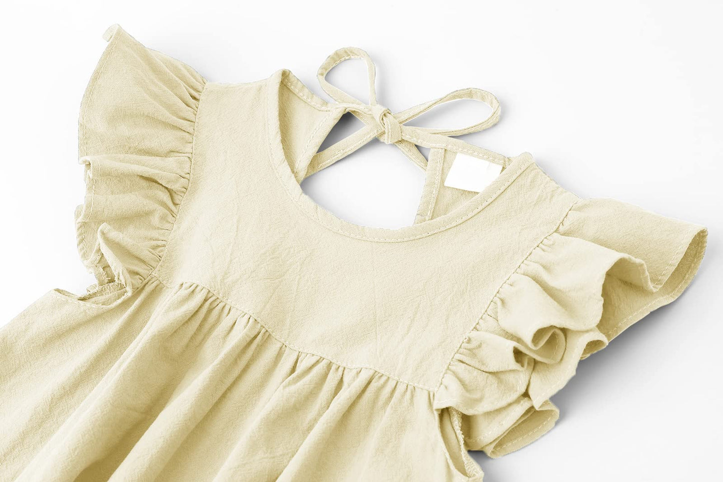 Lyxiof Toddler Baby Girl Cotton Linen Dress Ruffle Sleeve Halter Sleeveless Kids Casual Dresses Beige 120Cm