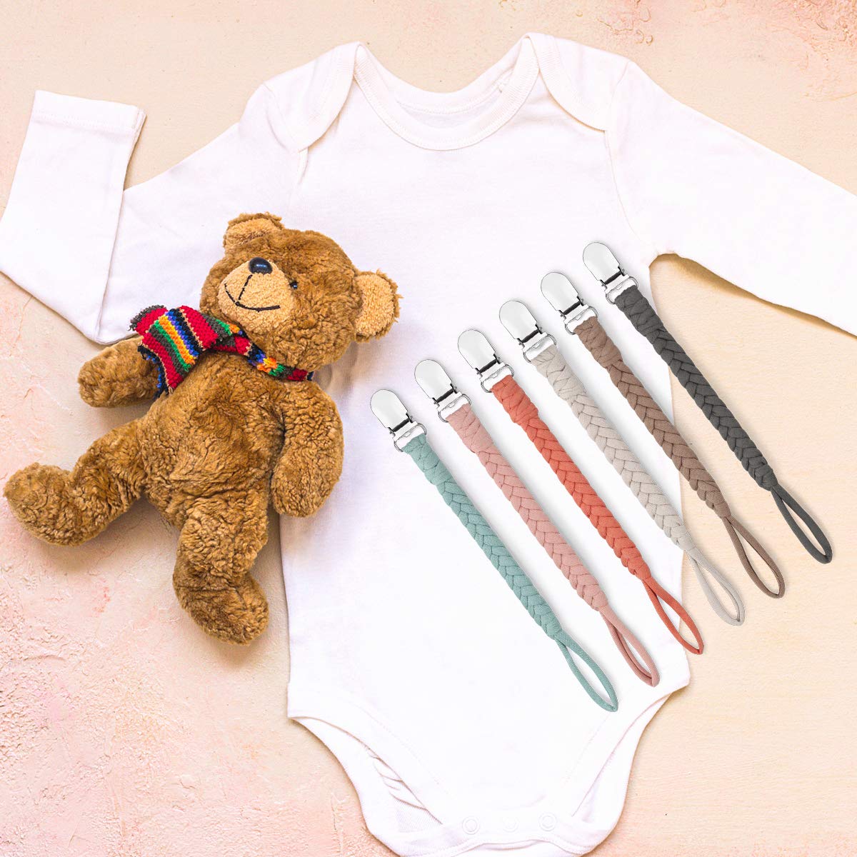 Pacifier Clip For Boys And Girls, Handmade Braided Cotton Baby Pacifier Holder Leash Smoother Clip Fits All Pacifiers Modern Uni