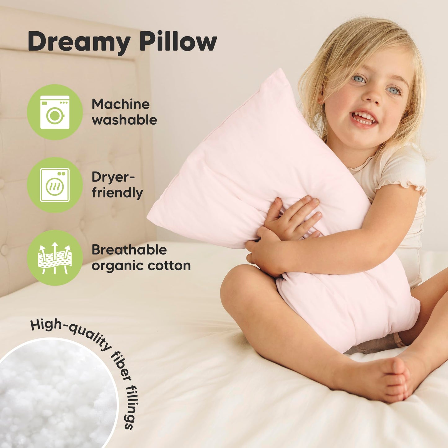Keababies 2-Pack Toddler Pillow 14X20 - Soft Organic Cotton Kids Travel Bed Pillows For Sleeping, School, Nap, Machine Washable,