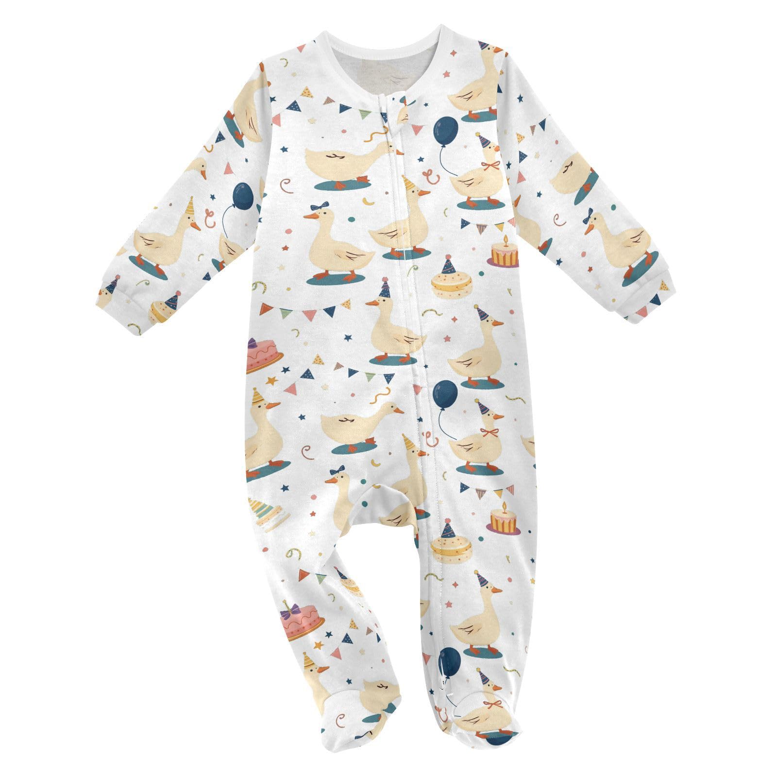 Dussdil Birthday Goose Duck Cakes Baby One-Piece Footies Newborn Rompers Pajamas Cotton Footed Pjs for Sleep Play Boys Girls 3M 
