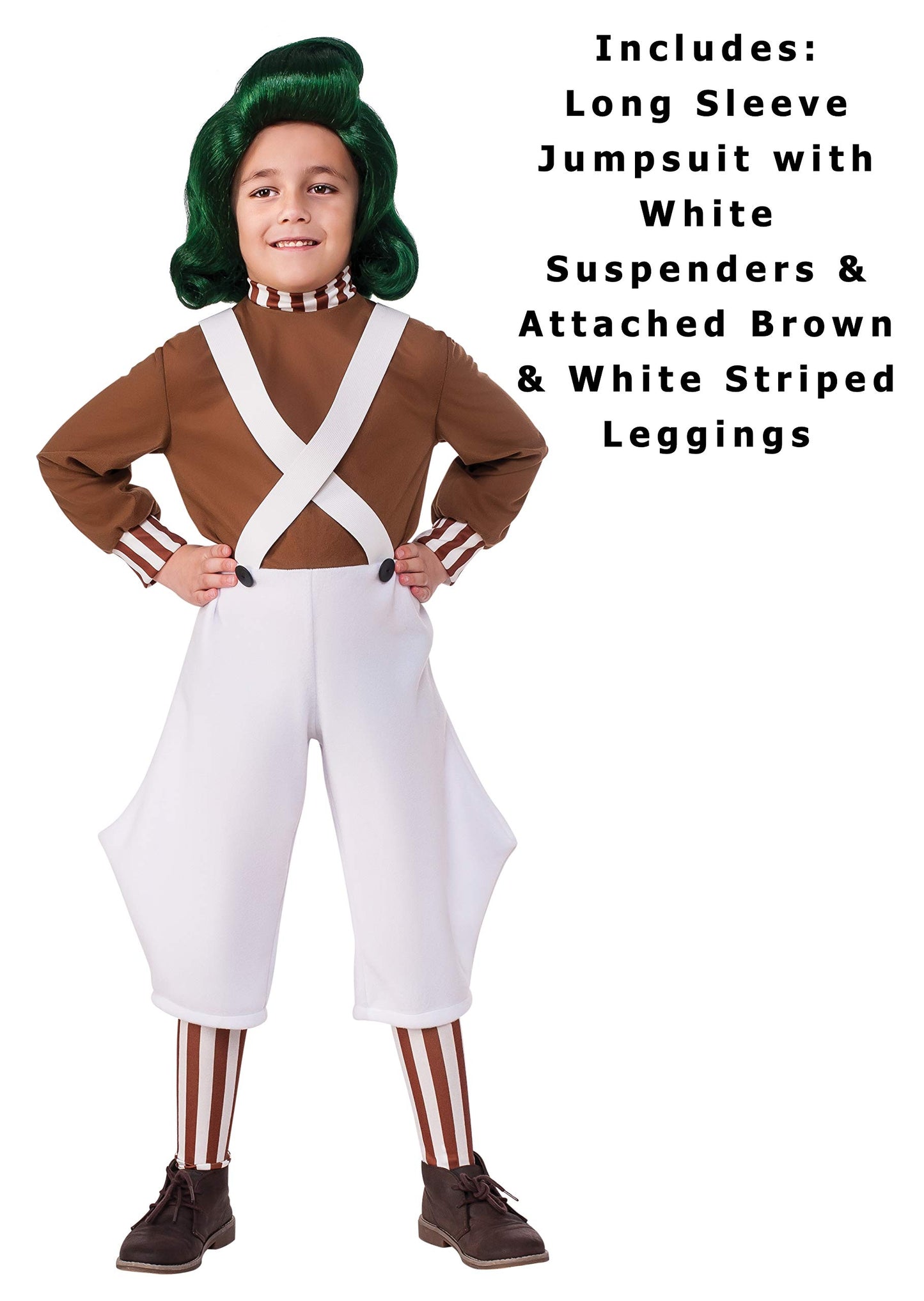 Rubie'S Costume Kids Willy Wonka & The Chocolate Factory Oompa Loompa Value Costume, Large White/Chocolate,Brown