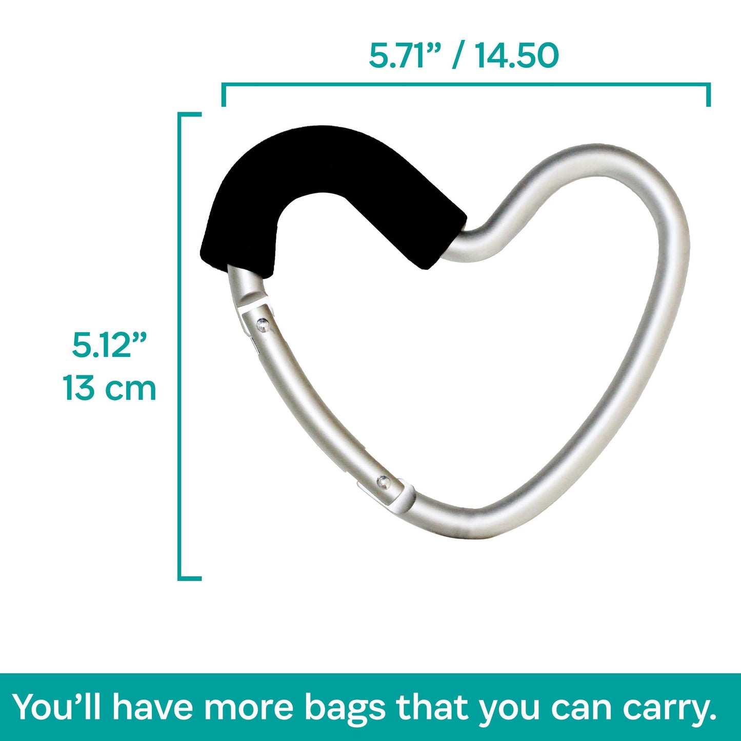 BUGGY HEART HOOK by BUGGYGEAR - The Perfect Way to Carry Your Baby Diaper Bag - Use Buggy Gear Heart Hook on Your Stroller Handl