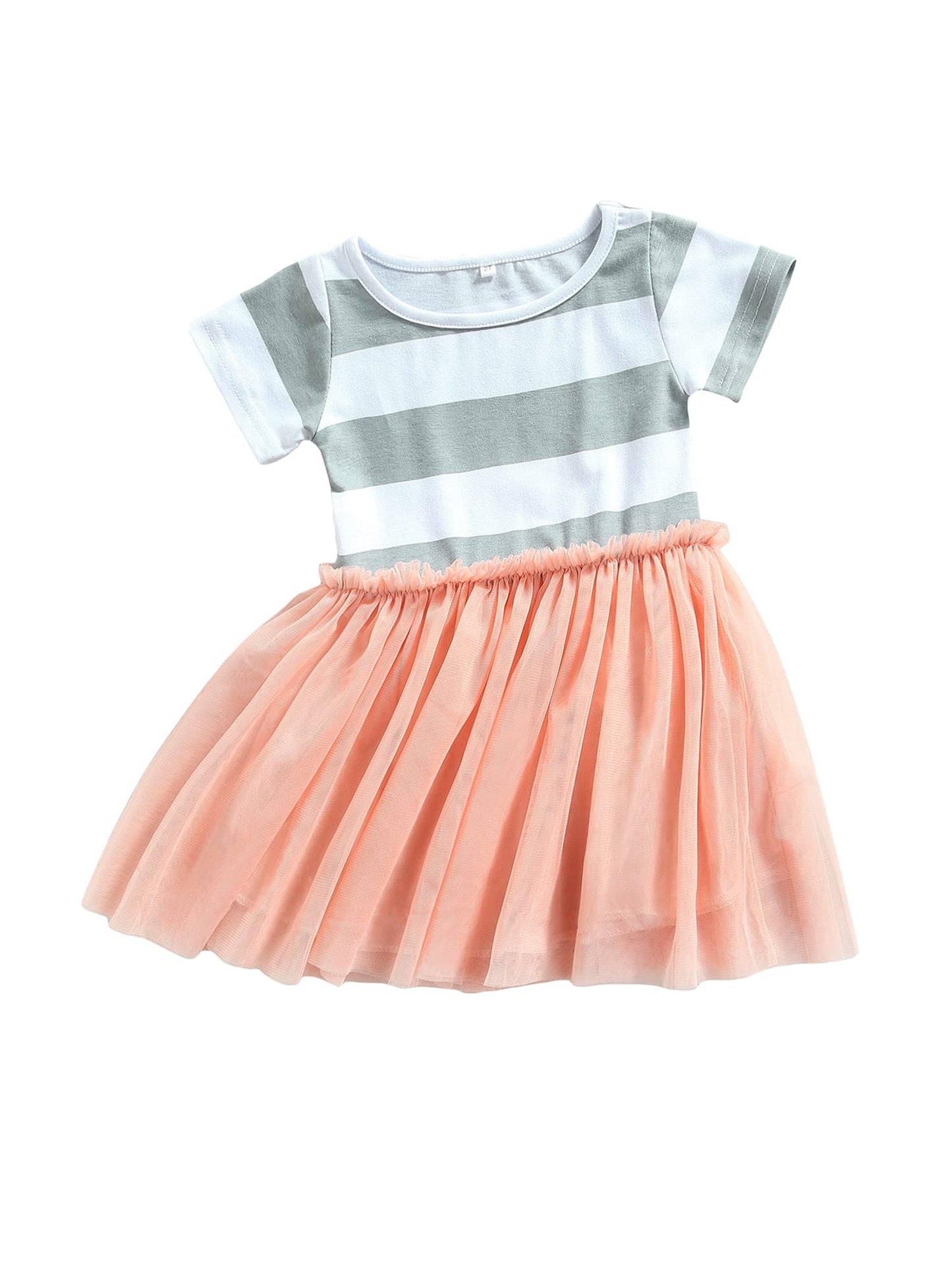 Baby Toddle Girls Tutu Dress Short Sleeves&Sleeveless Stripe Tulle Skirts A-Line Dress (Lotus Root Pink, 4T)