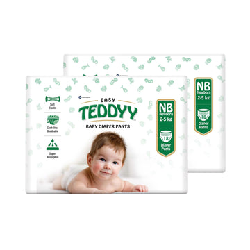 Teddyy Easy Baby Nb Size Diaper Pant Style | 36 Count (New Born) | Upto 5 Kgs (Pack Of 2) | Long Protection Hours | AntiBacteri
