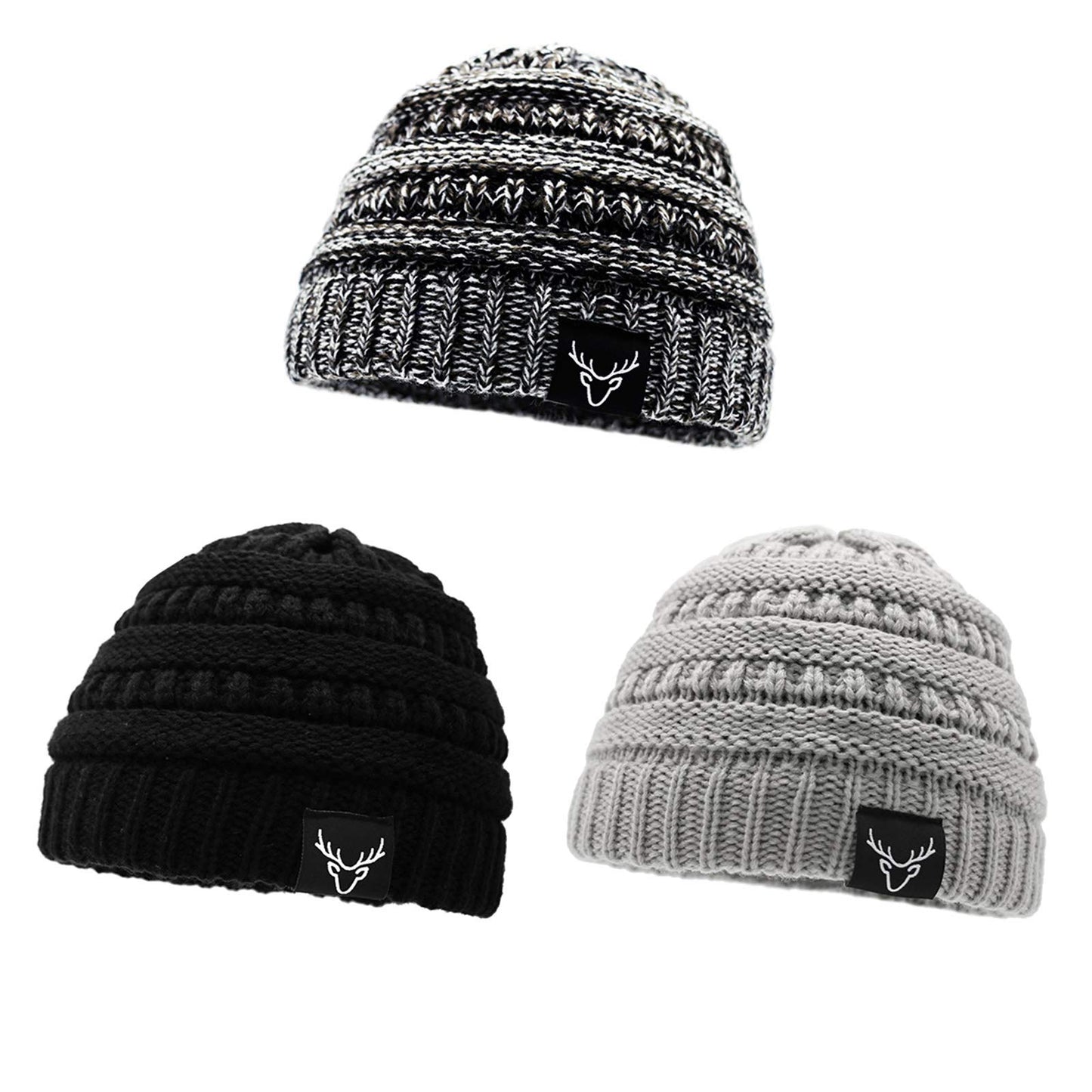 Sarfel Baby Beanies For Boys Baby Hats Winter Knit Baby Boy Hat Toddler Hats 3 Pack Black White & Light Grey & Black