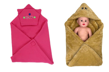 CTMKIDS Baby Wrap with Cap for Kids 74x74 cm  Magenta & Single Baby Wrap with Cap for Kids 74x74 cm  Camel