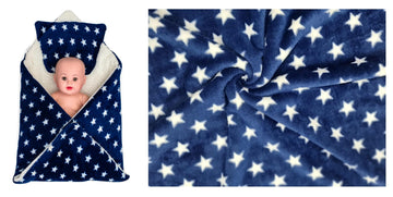 CTMKIDS Baby Wrap with Cushion Cap for Kids 74x84 cm  Navy Blue & Baby Blankets New Born Pack of Star Wrapper Bedsheet  Navy