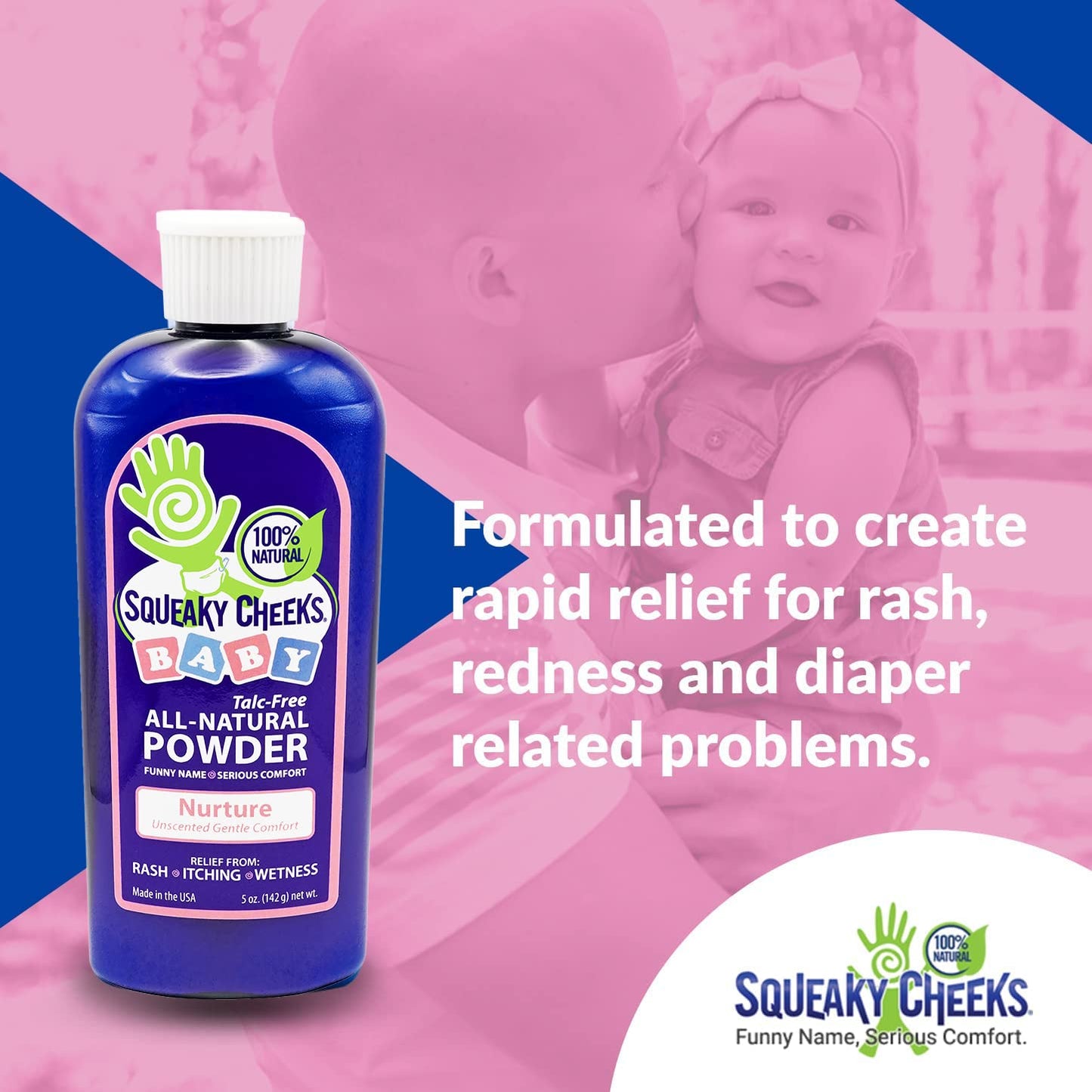 Squeaky Cheeks Baby Powder (5Oz) | Organic | Unscented Talc-Free And All Natural Powder | Effective Relief From Rash Wetness And