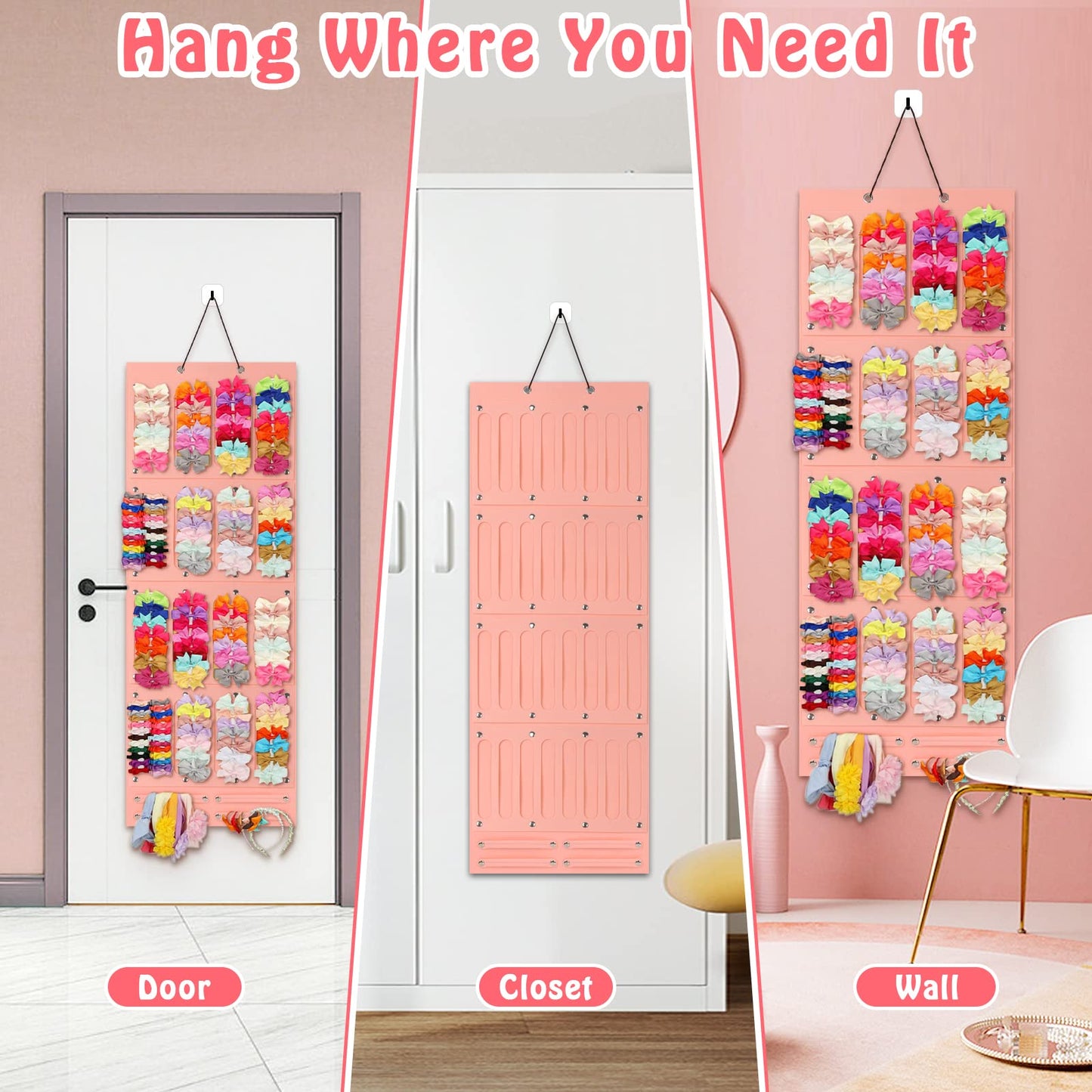 Bow Holder For Girl Hair Bows, Large Capacity Hair Bows Organizer Organized Headband Hair Ties Clip Storage Display With 40 Felt
