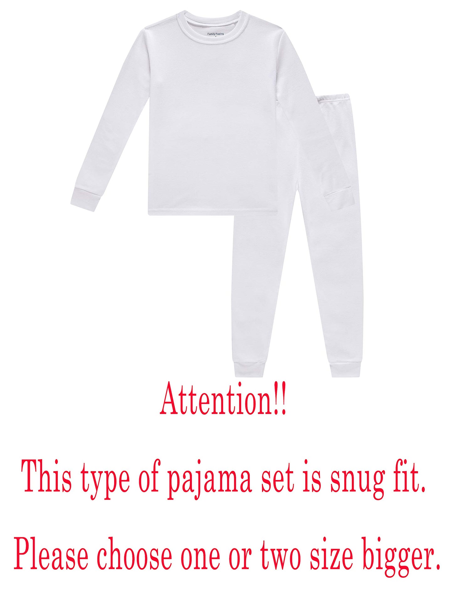 Family Feeling Boys Girls Kids Pajamas Solid Colors 2 Piece Pajama Set Cotton White Size 16