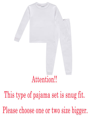 Family Feeling Boys Girls Kids Pajamas Solid Colors 2 Piece Pajama Set Cotton White Size 8