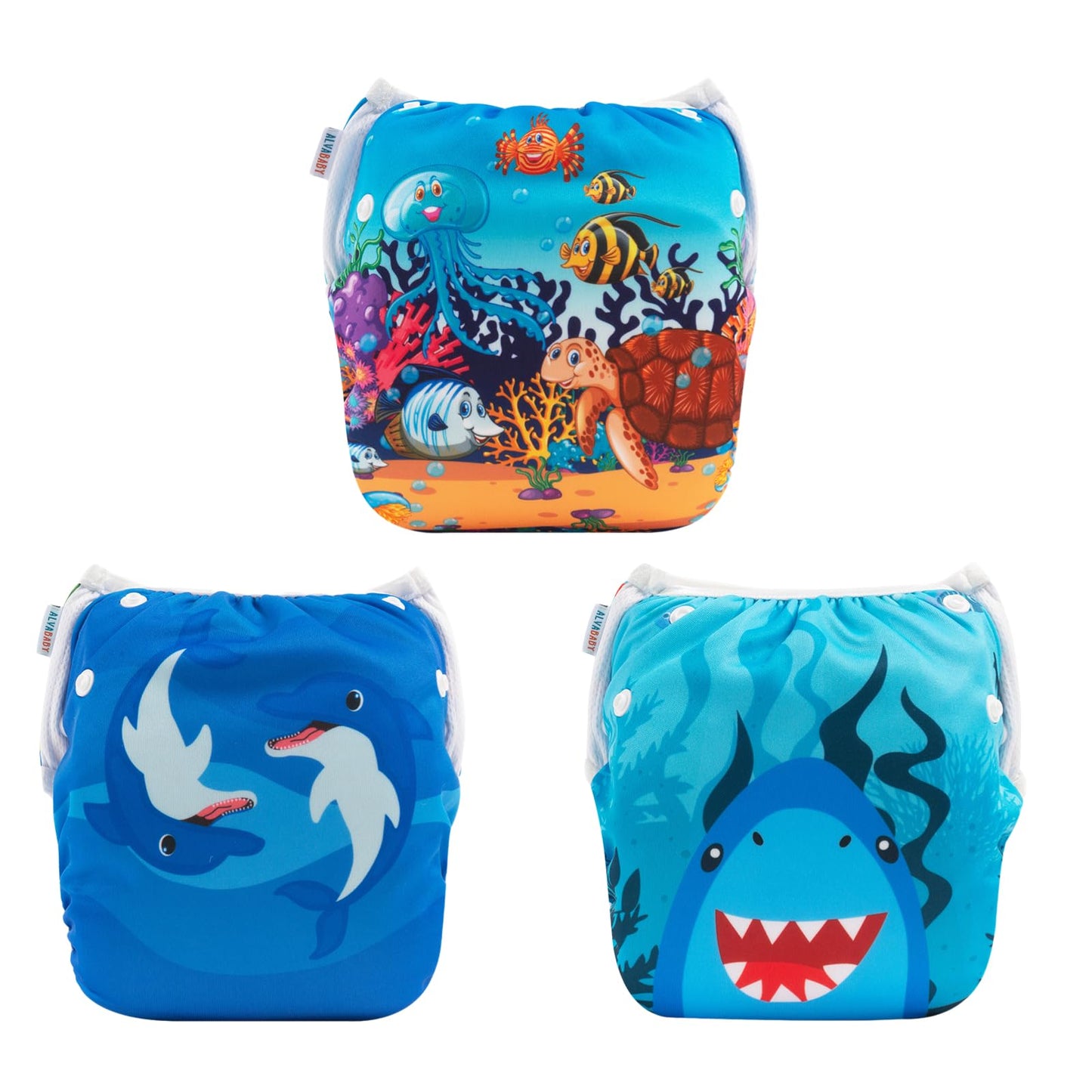 Alvababy Swim Diapers 3Pcs Baby & Toddler Snap One Size Reusable Adjustable Baby Boy 3Swy35