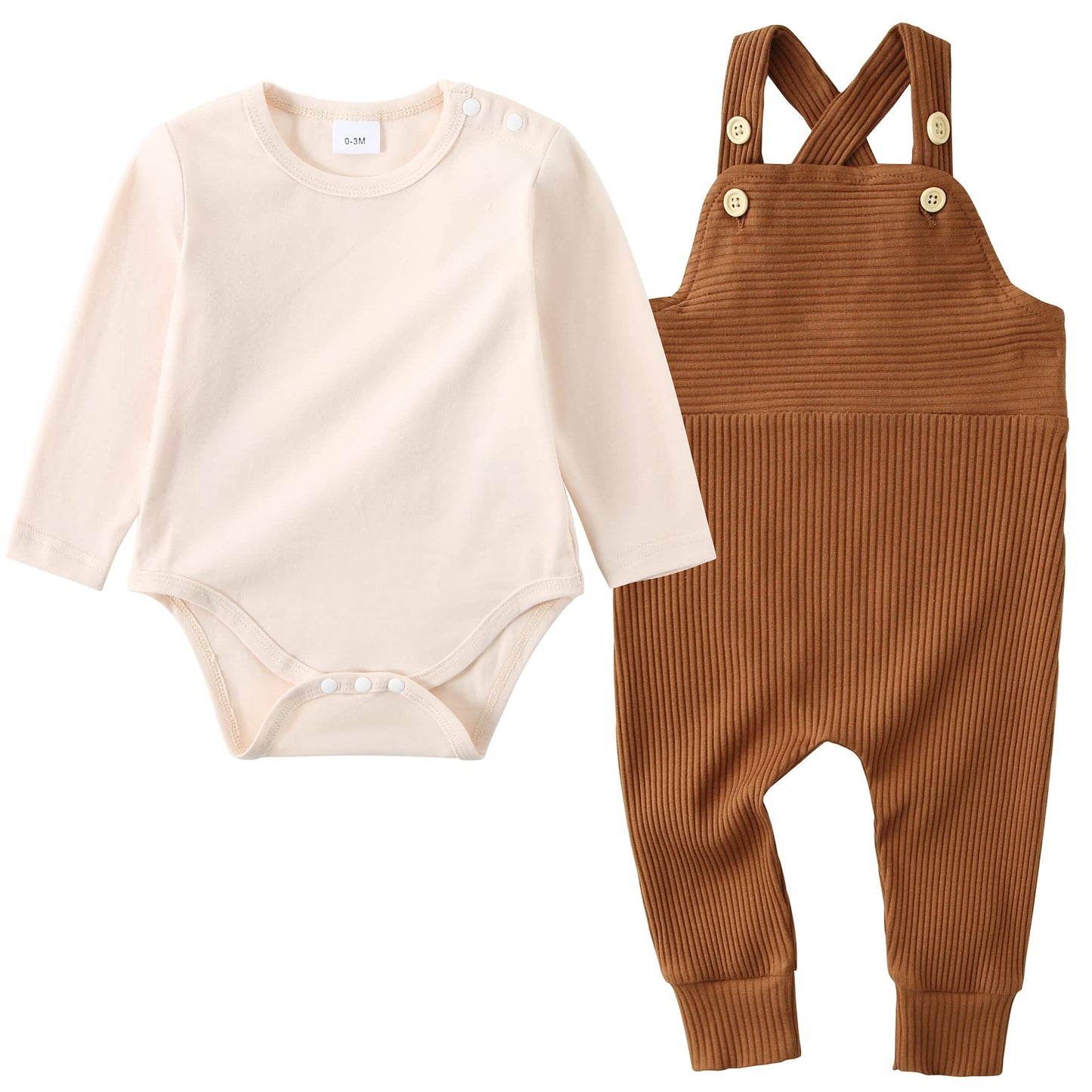 Yuemion Newborn Baby Boy Clothes,2Pcs Infant Boy Romper Bodysuit Spring/Summer Stripe Outfits +Bib Overall Pants(18-24 Month)