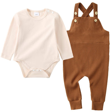 Yuemion Newborn Baby Boy Clothes,2Pcs Infant Boy Romper Bodysuit Spring/Summer Stripe Outfits +Bib Overall Pants(18-24 Month)