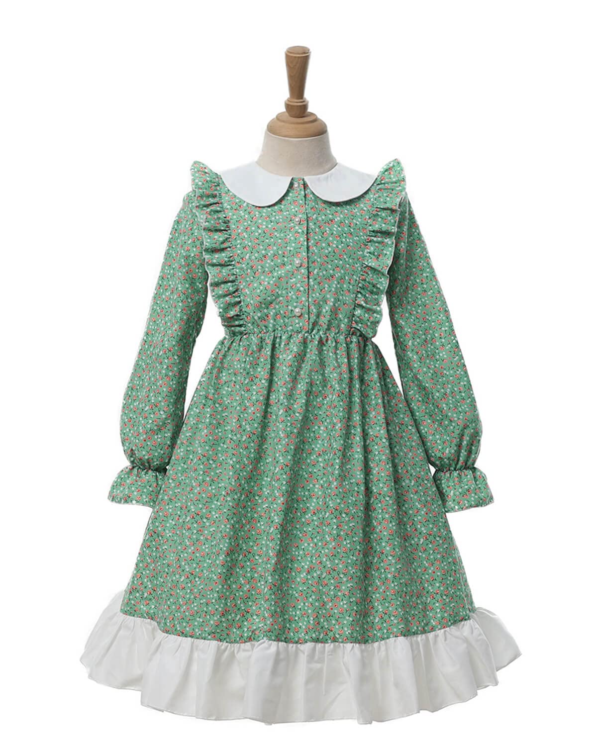Nuoqi Prairie Dresses For Girls Pioneer Girl Laura Ingalls Wilder Costume With Apron 6-7 Green