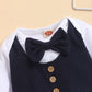 Crazyme Newborn Baby Boy Clothes Gentleman Outfits Long Sleeve Romper Bowtie Tuxedo Suit (Blue, 3-6 Months)